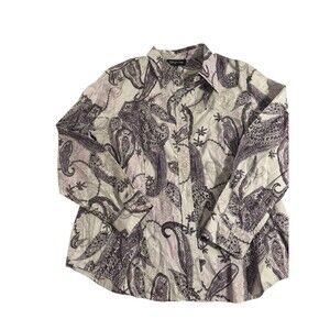 Jones New York Signature Purple Paisley Shirt Button Up Top 100% Cotton Lady XL